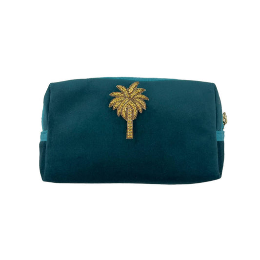 Teal make-up bag & gold palm tree pin