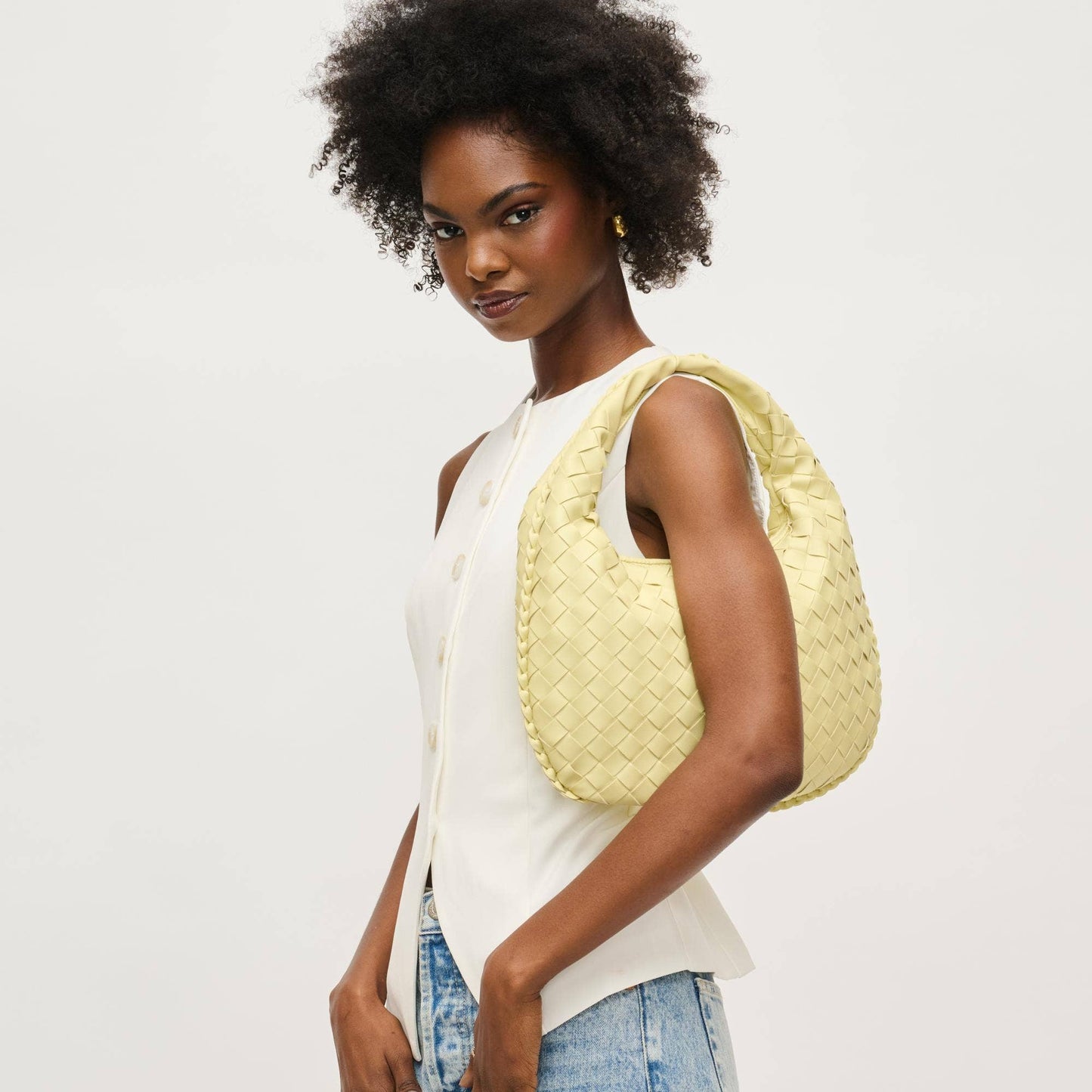 Wendy Woven Shoulder Bag: Butter