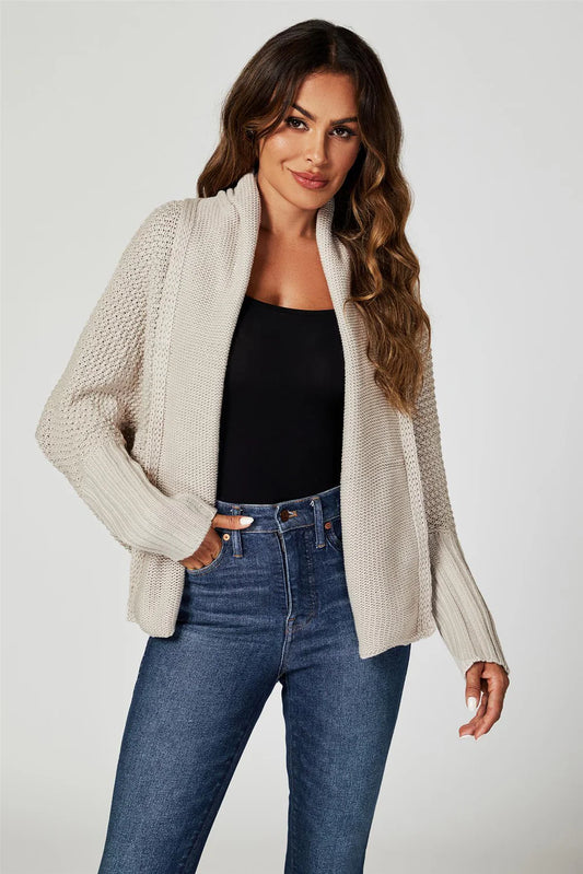 Chunky Pleat Cardigan in Beige