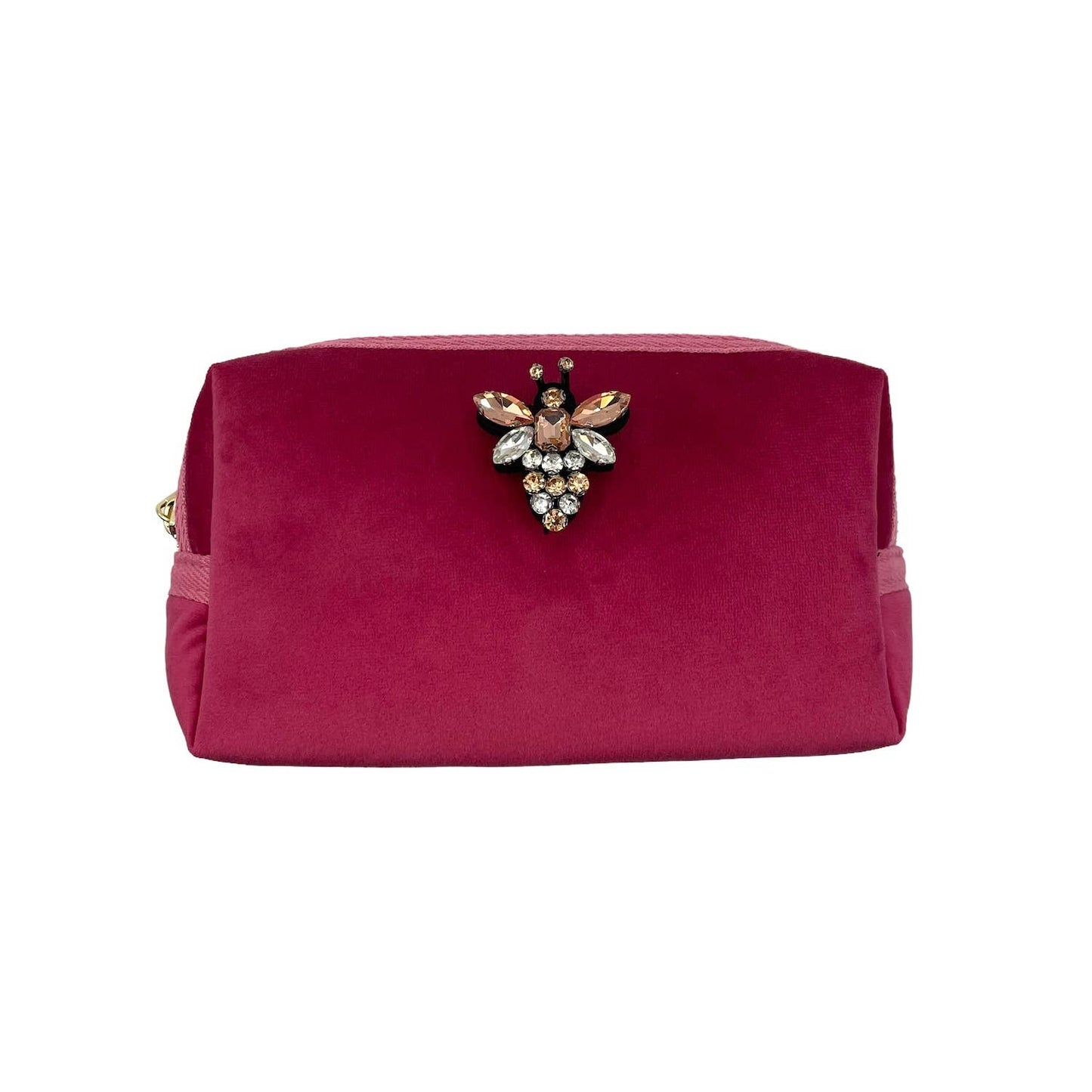 Pink velvet make-up bag & queen bee pin