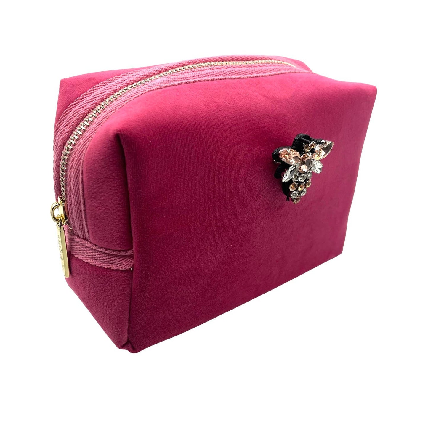 Pink velvet make-up bag & queen bee pin