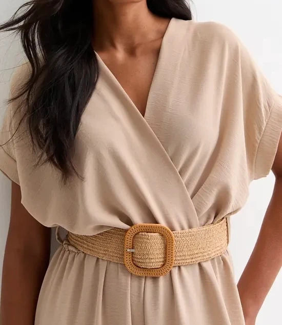 Beige Short Sleeve Jumpsuit