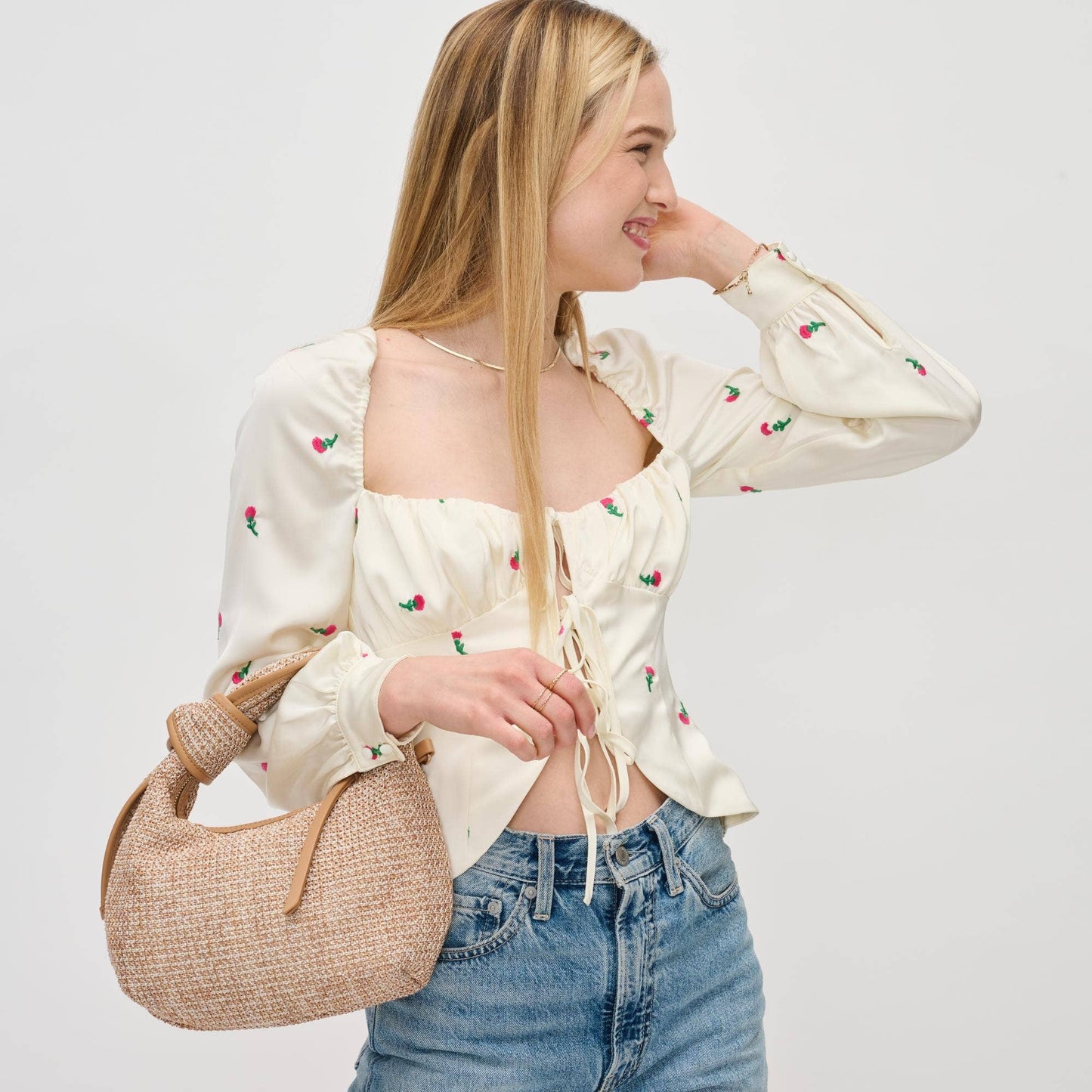 Paloma Knot Straw Crossbody: Tan