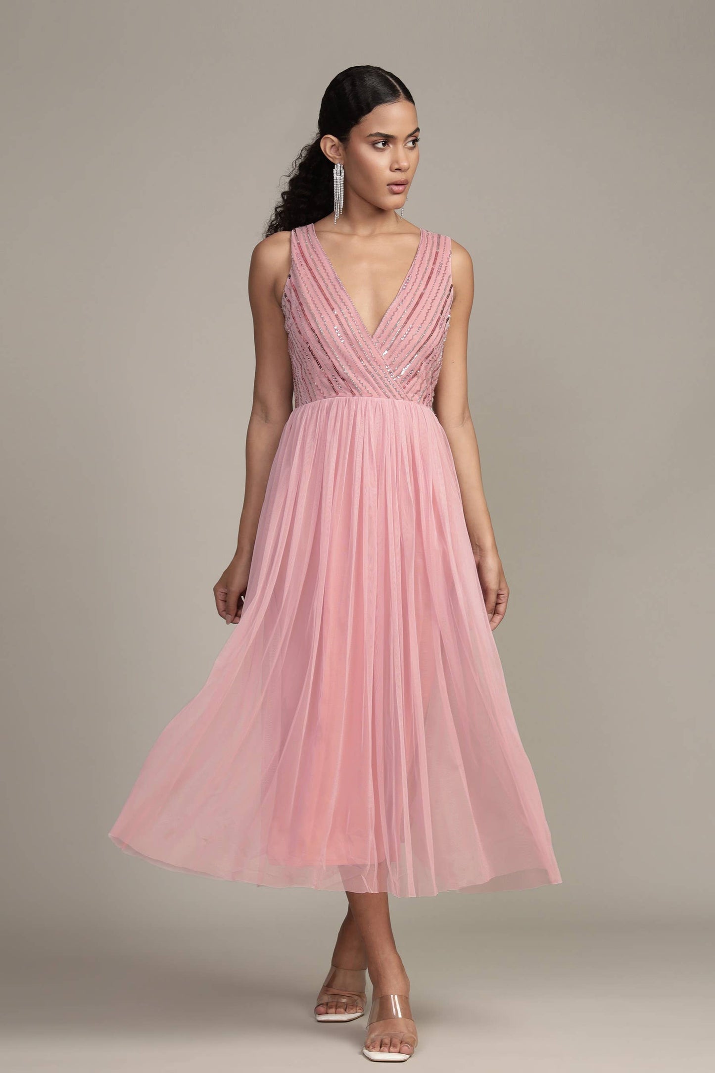 Millie Midi Embellished Dress in Pink