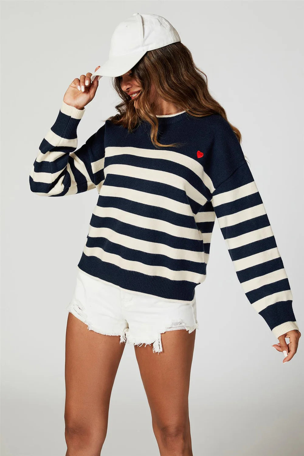 Stripe Jumper with Heart Embroidery