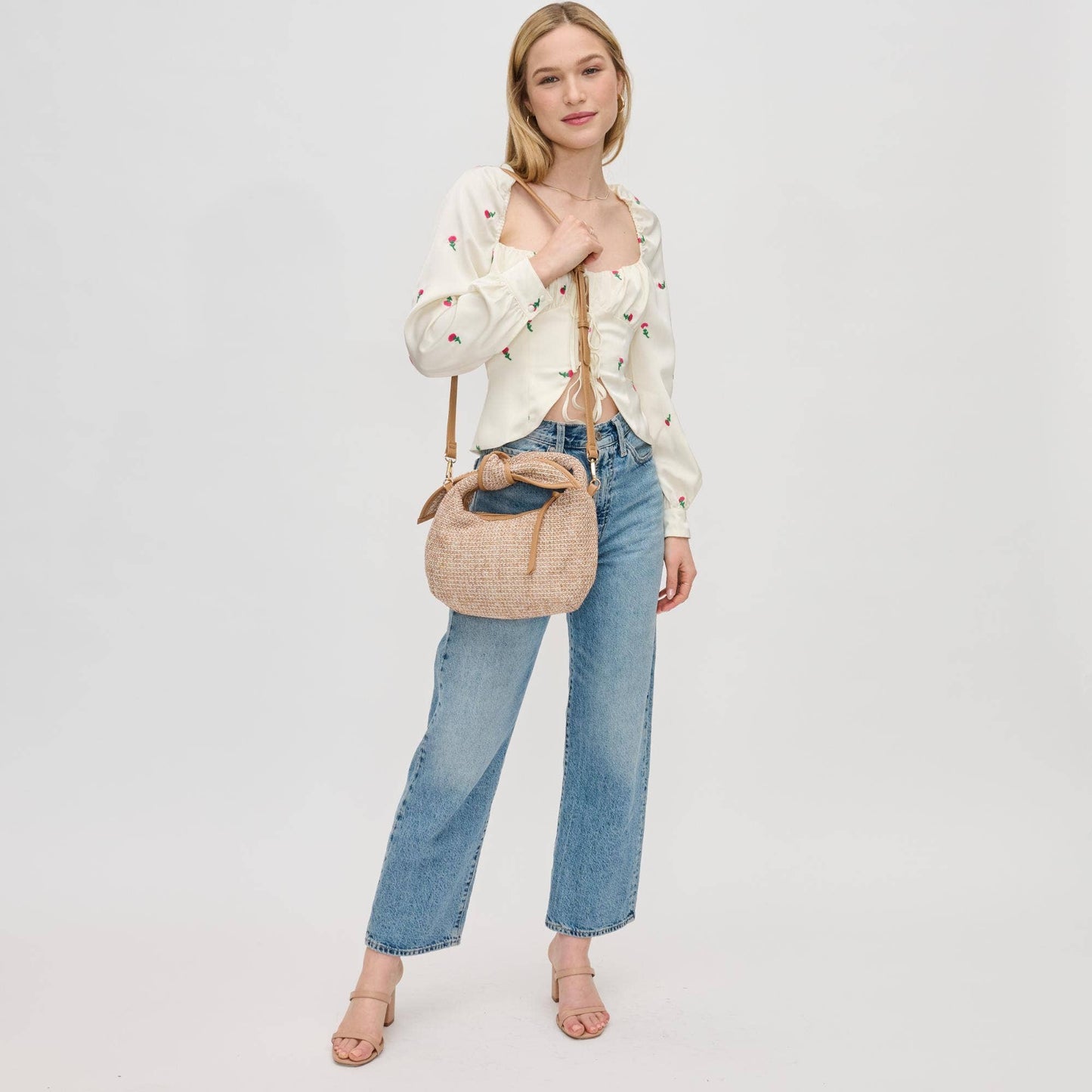 Paloma Knot Straw Crossbody: Tan