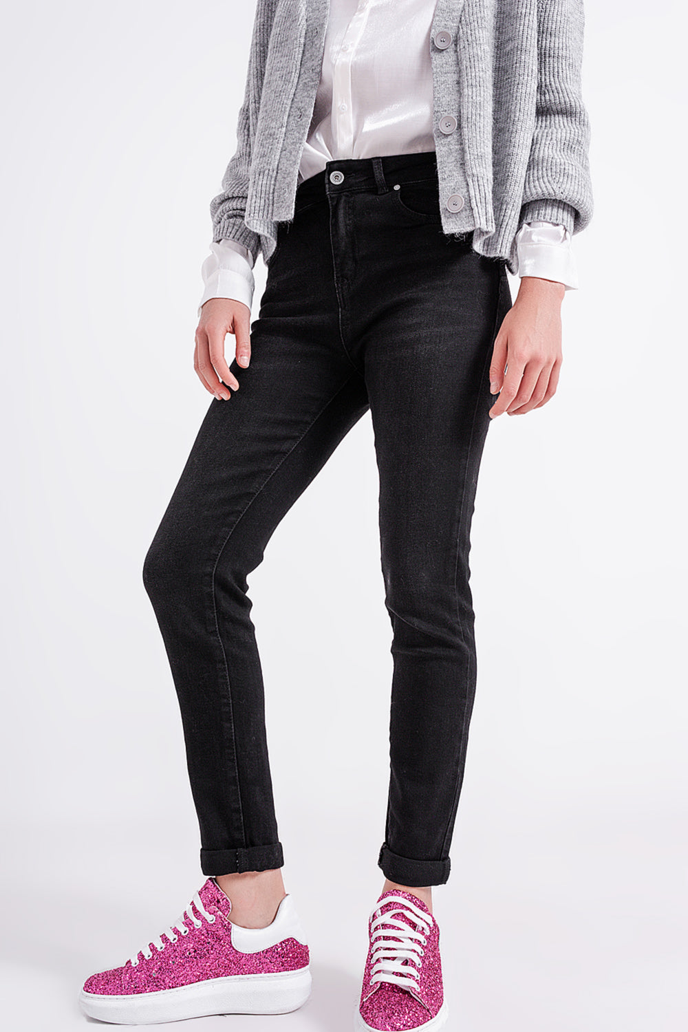 High-Waist Skinny Jeans in Black