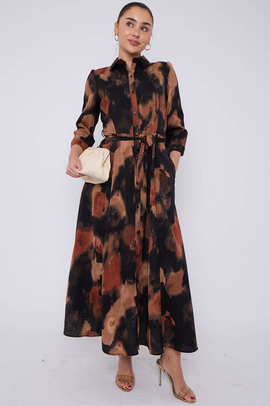 Abstract Print Maxi Shirt Dress