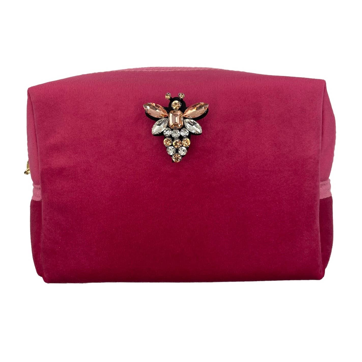 Pink velvet make-up bag & queen bee pin