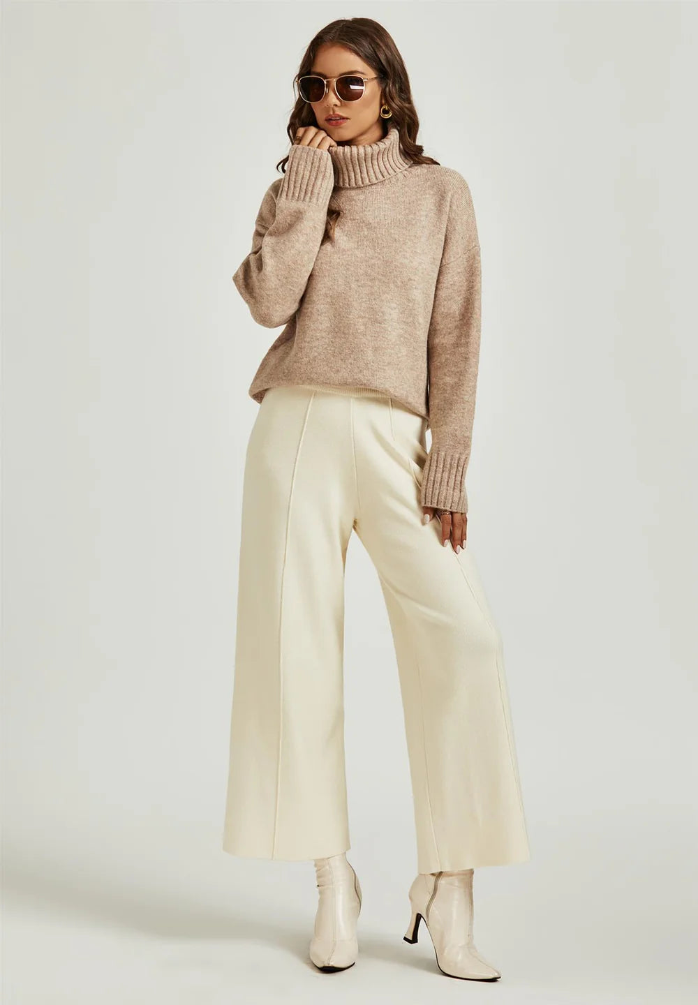 Jumper With High Neck In Beige