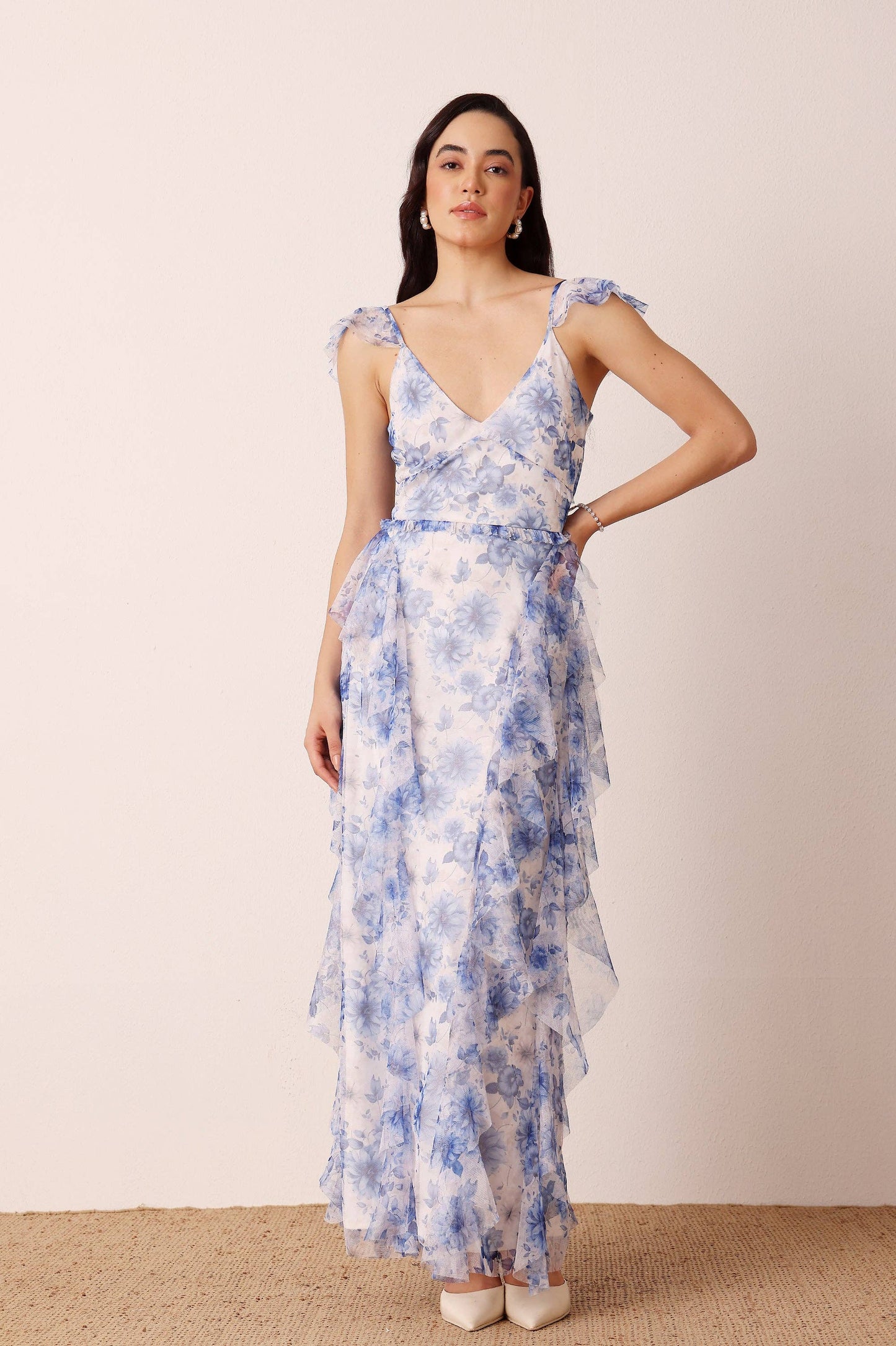 Malin Maxi Dress in Blue Floral