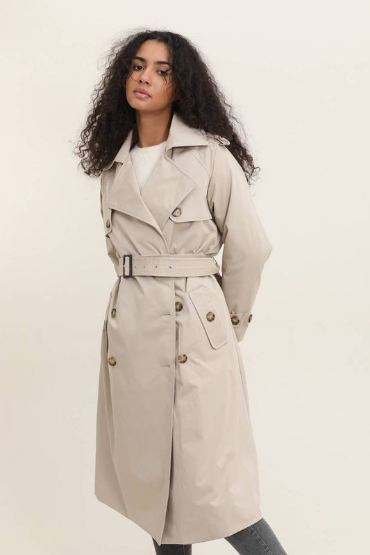 Long double-breasted trench coat in Sand