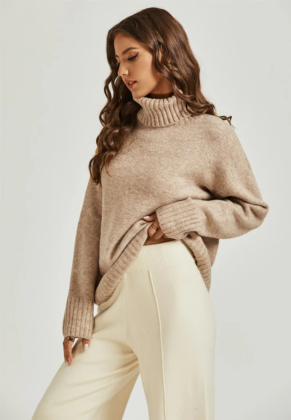 Jumper With High Neck In Beige