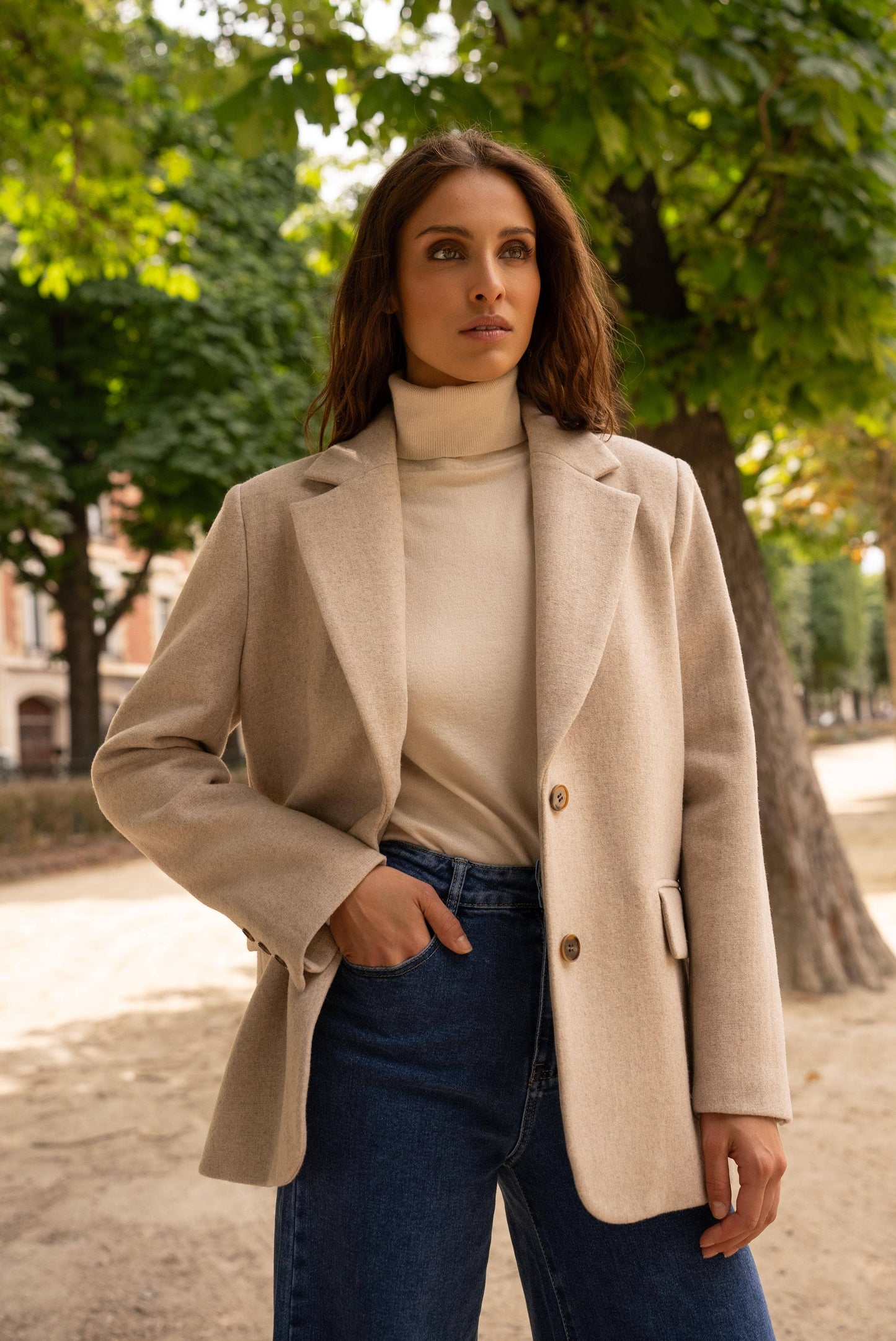 Oversized wool blend jacket in Beige