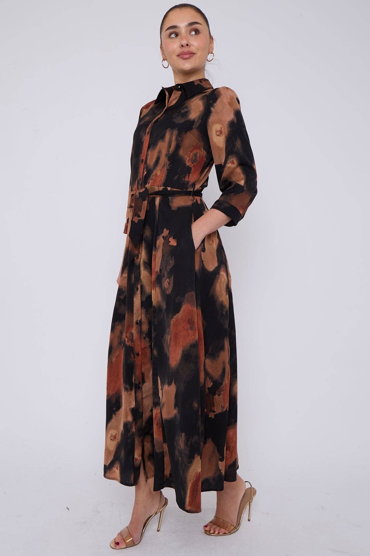 Abstract Print Maxi Shirt Dress
