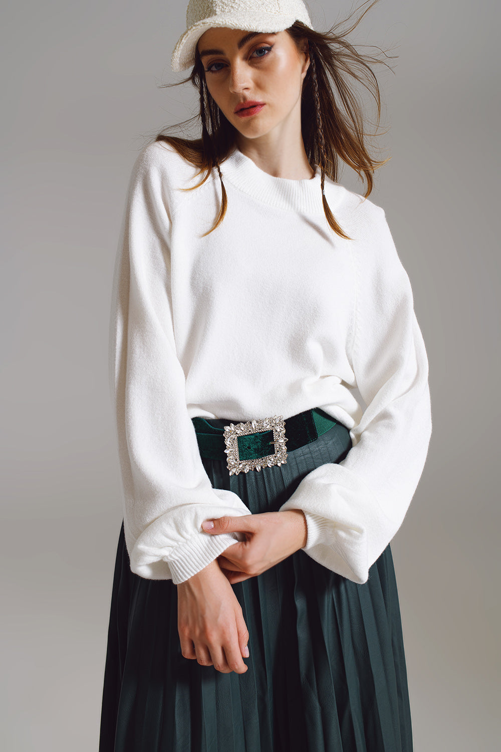 White Balloon sleeve Jumper