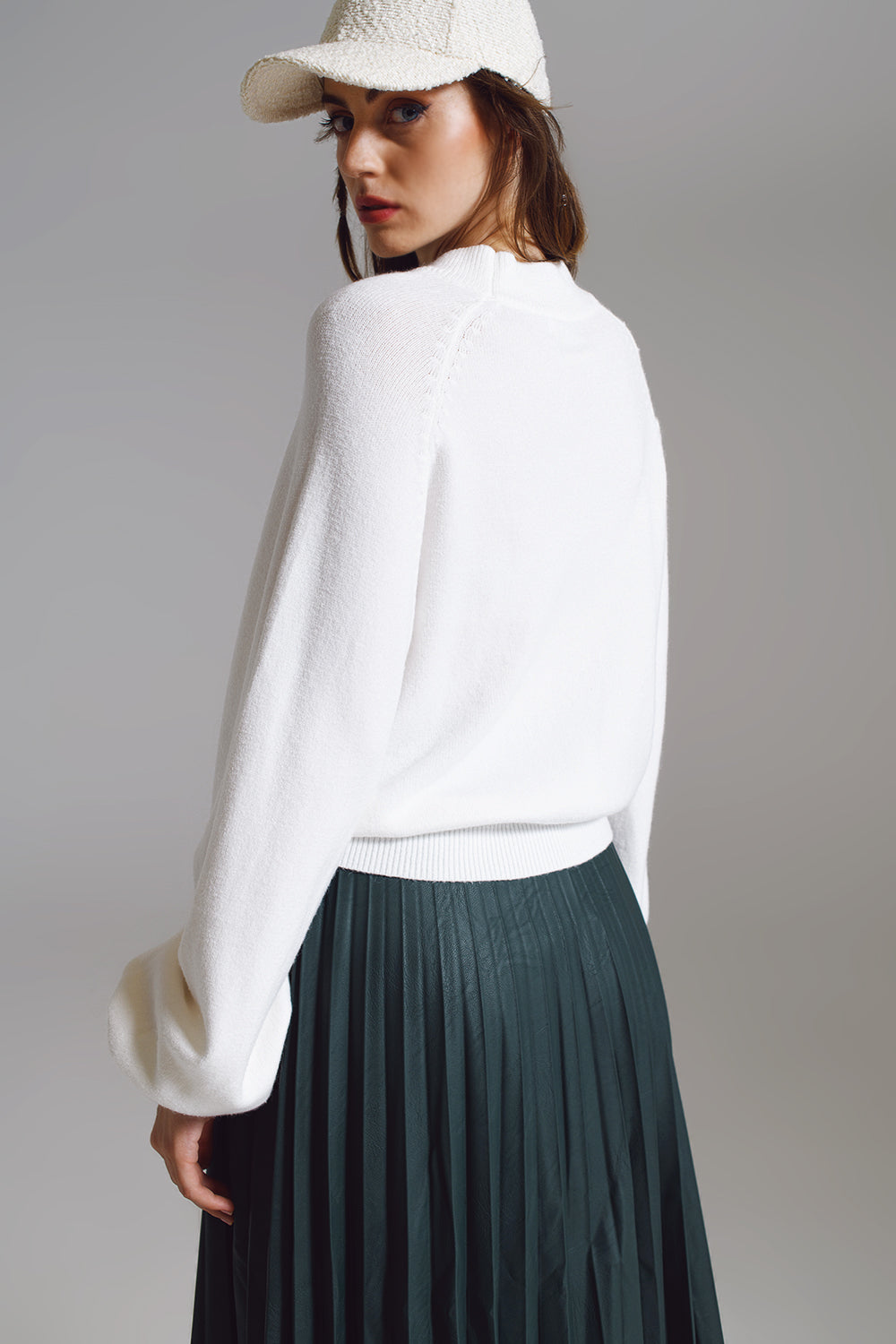 White Balloon sleeve Jumper
