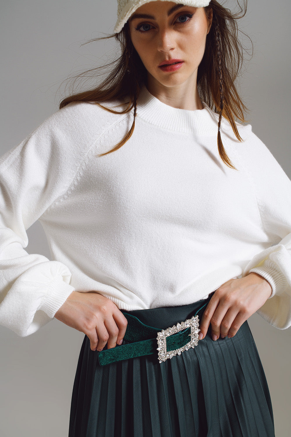 White Balloon sleeve Jumper