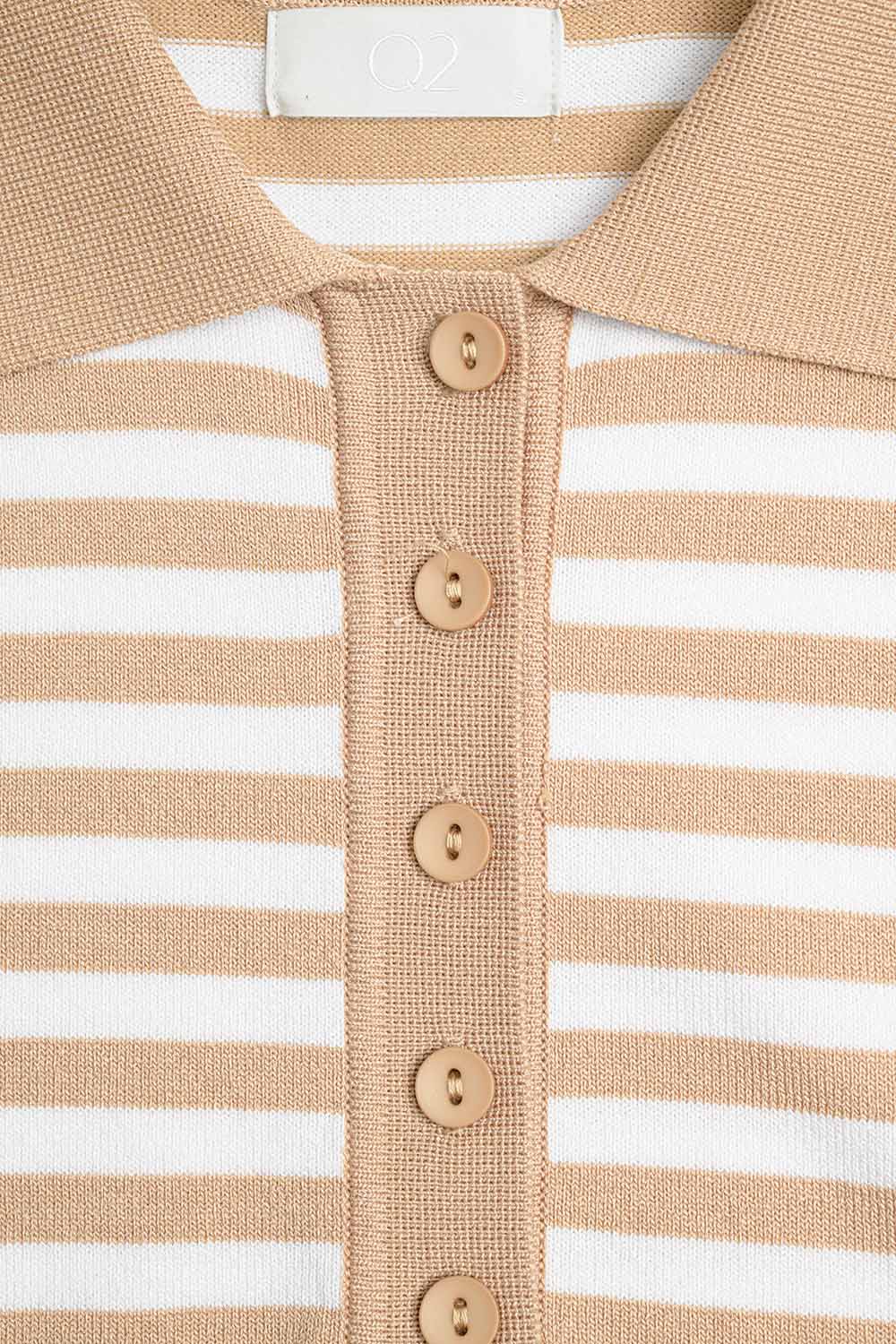 Beige and White Striped Knitted Polo T-shirt