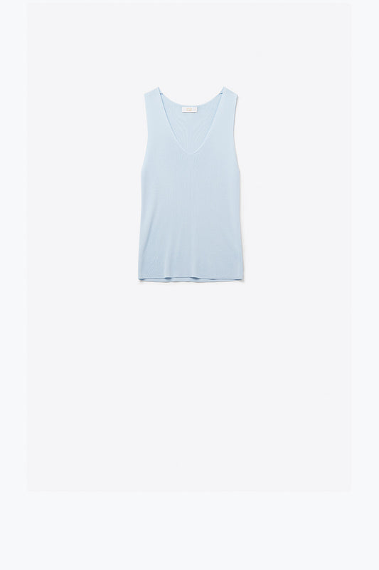 Blue Sleeveless Knit vest with V-Neck