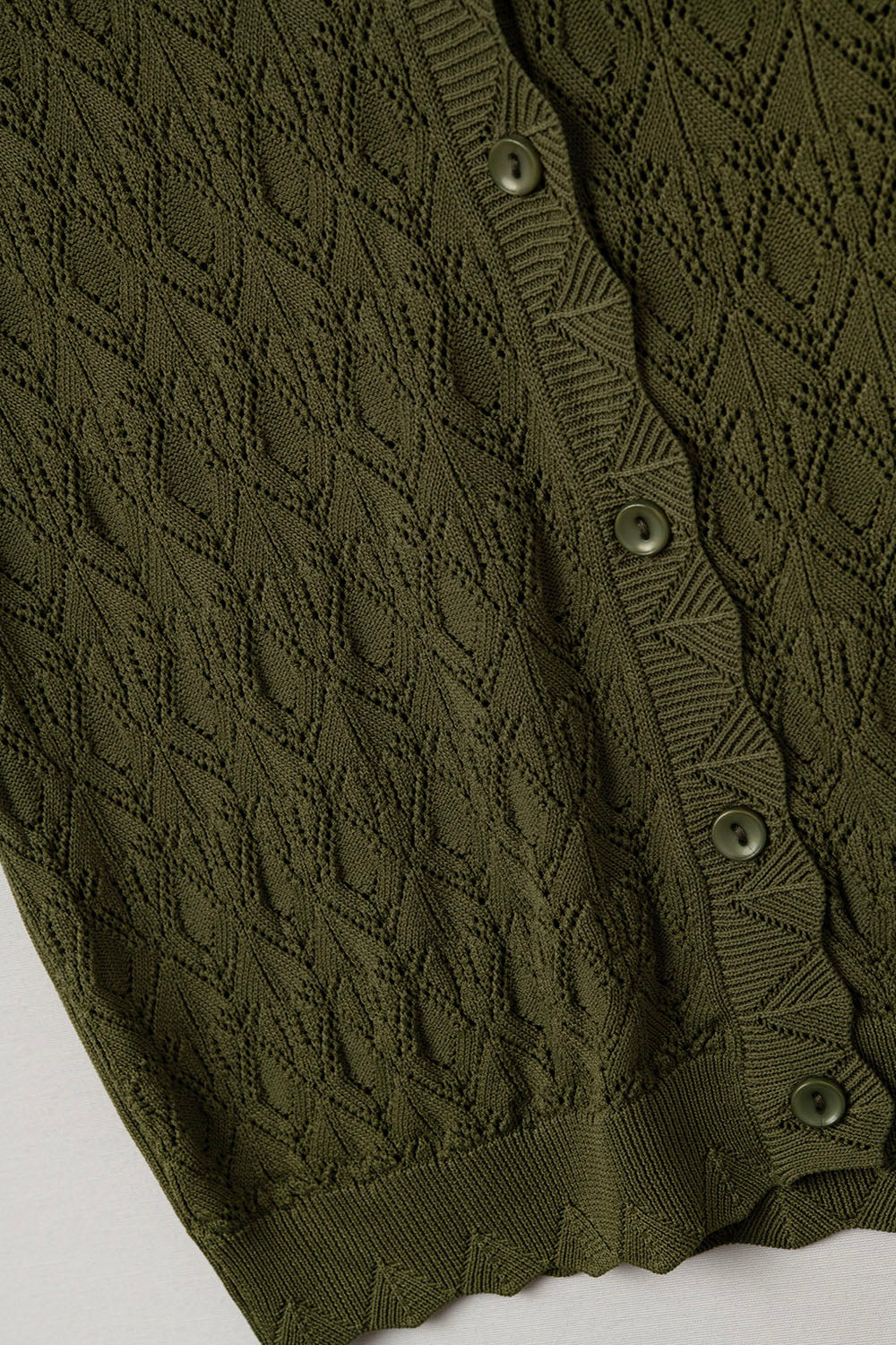 Pointelle Knitted Vest With Scalloped Edges in Khaki