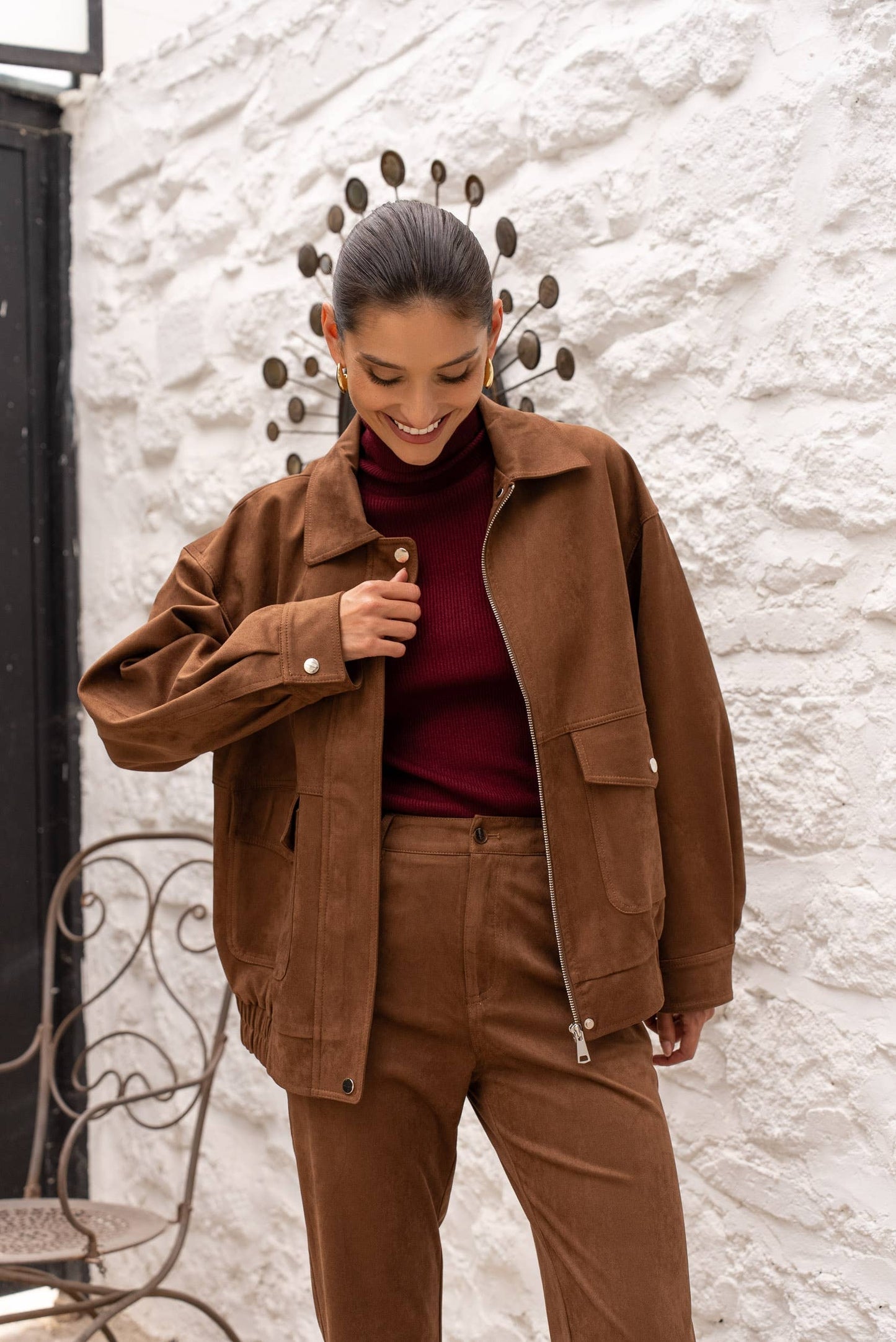 Oversized suede jacket in Camel