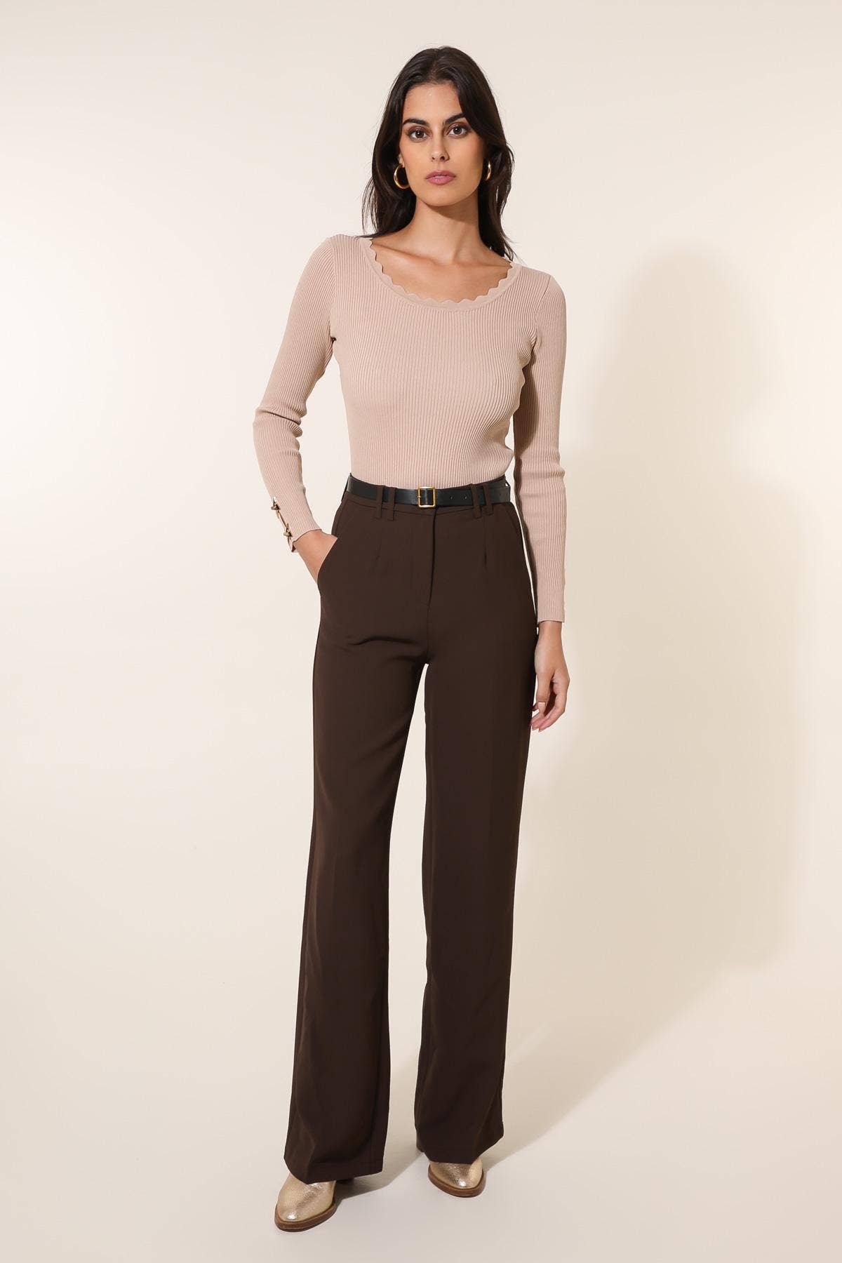 Wide Leg Trousers in Coffee