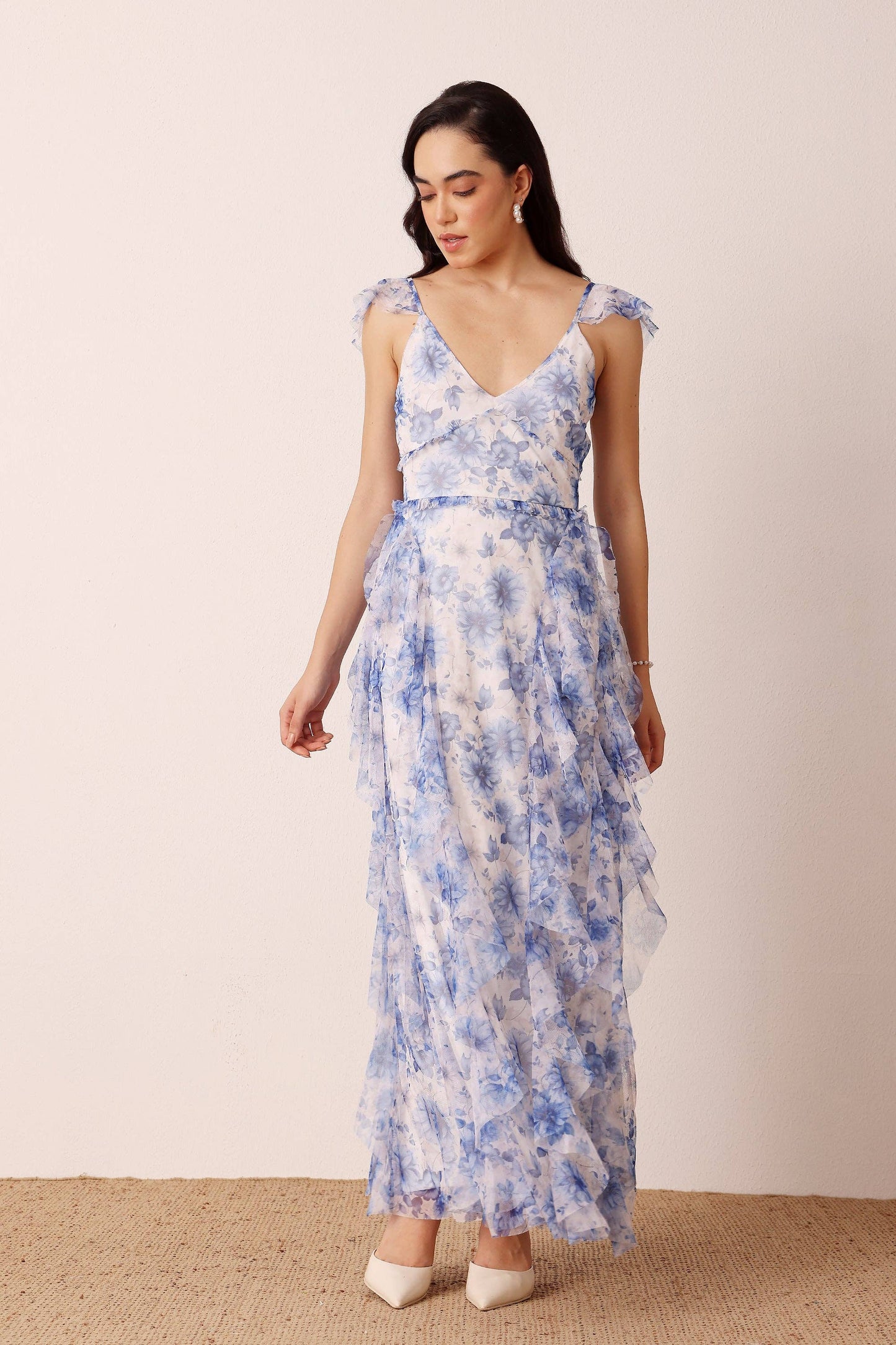 Malin Maxi Dress in Blue Floral