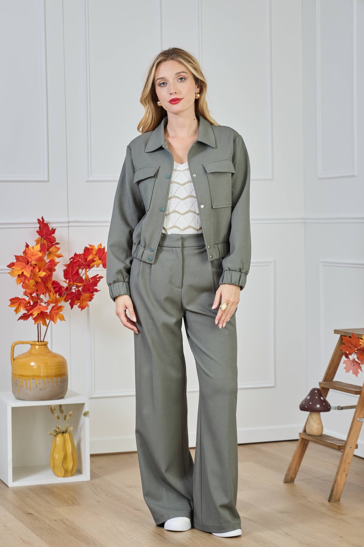 Wide Leg Trousers in Celadon green