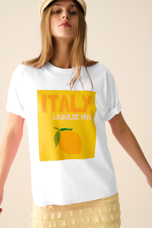 Italy Dolce Vita Lemon T-shirt in White