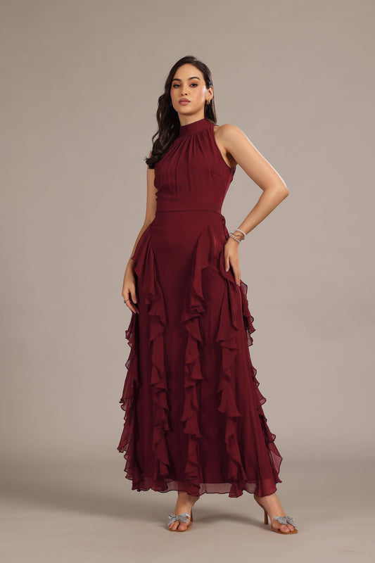 Malinina Maxi Dress in Burgundy