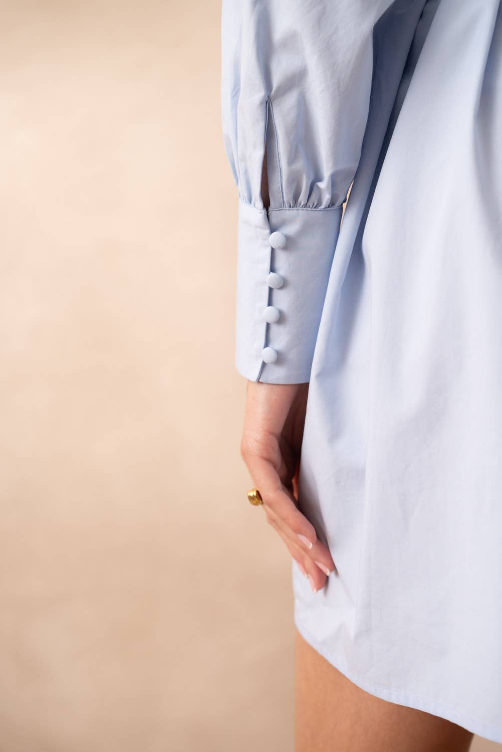 Cotton shirt dress with tie belt: Sky Blue
