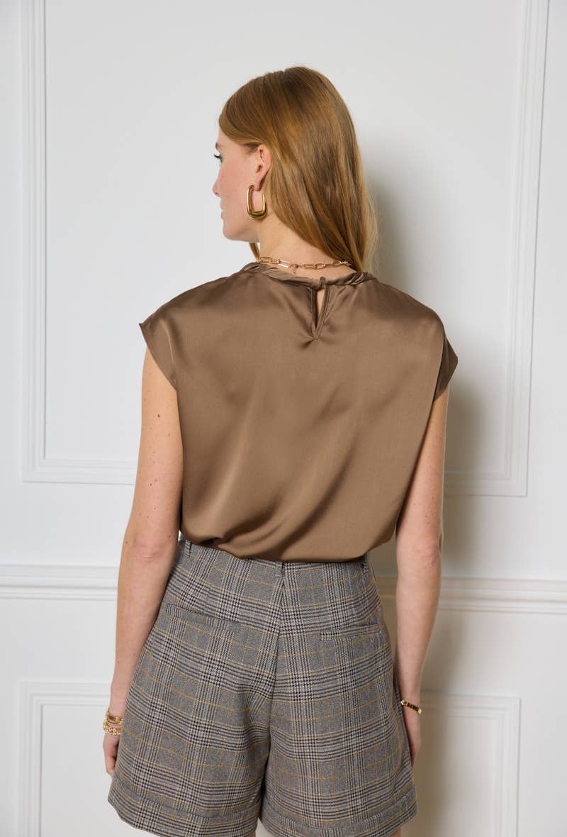 Satin top in Coffee