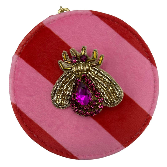 Jewellery Travel Pot in pink stripe with Insect pin