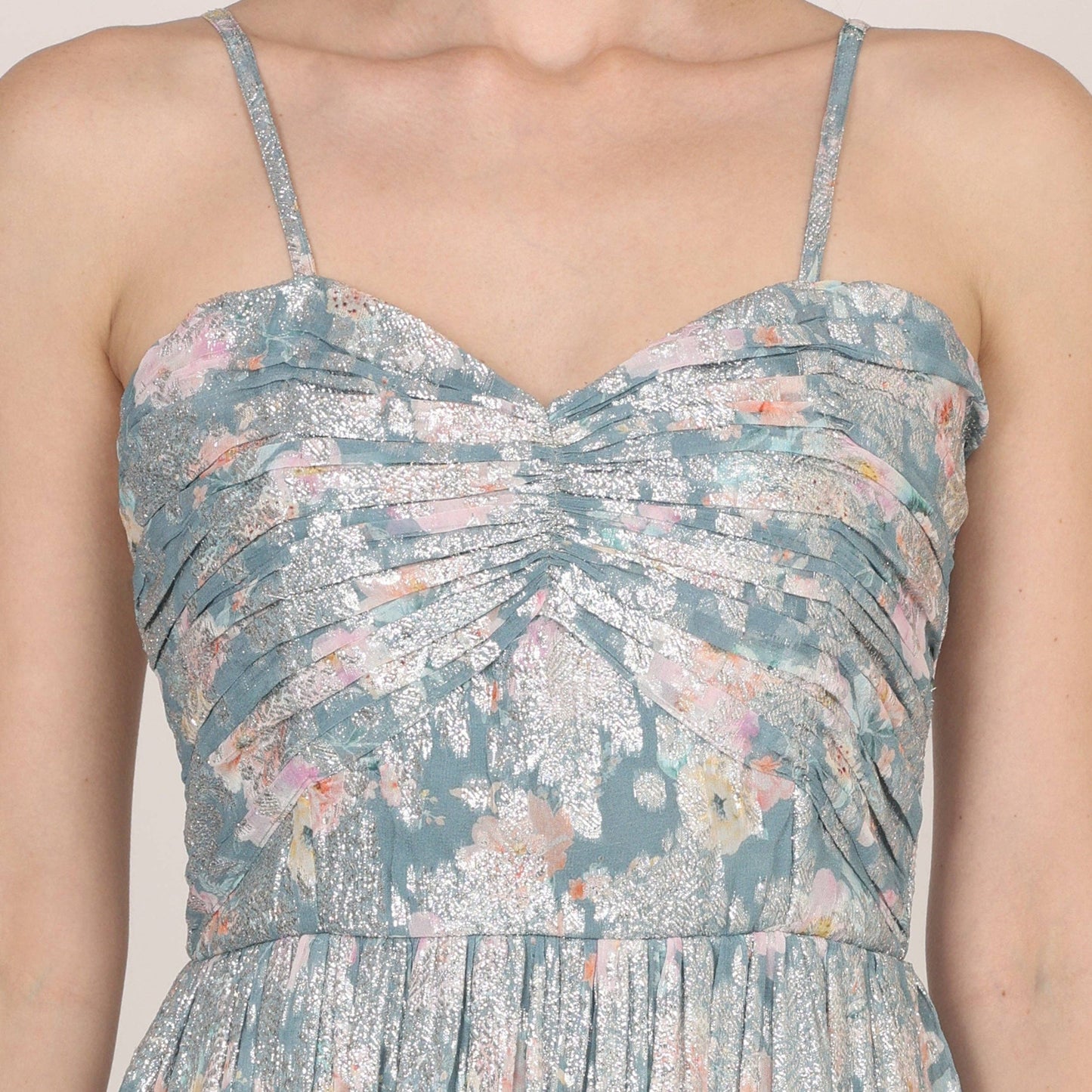 Nelex Metallic Printed Midi Dress in Blue