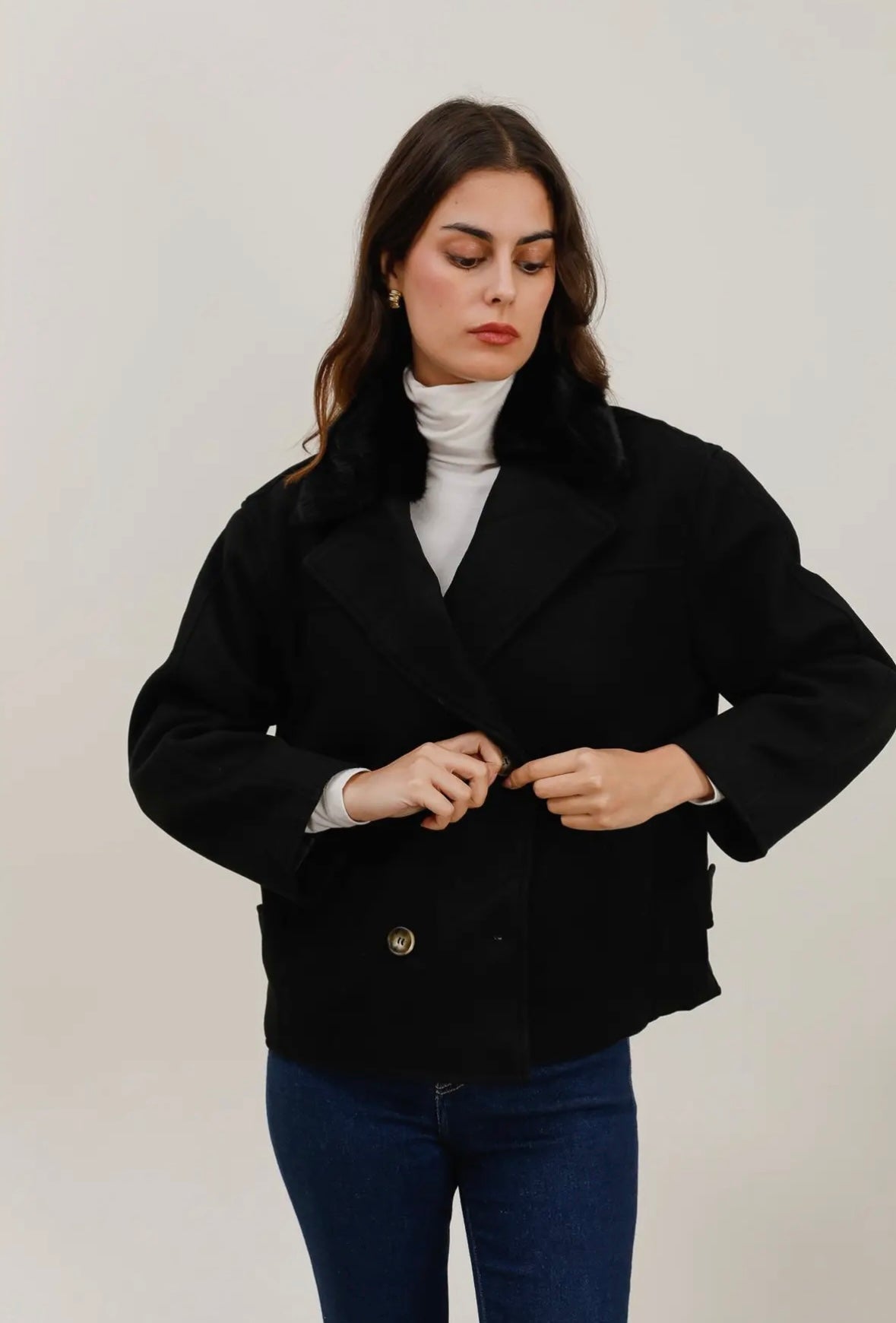 Double breasted coat in black