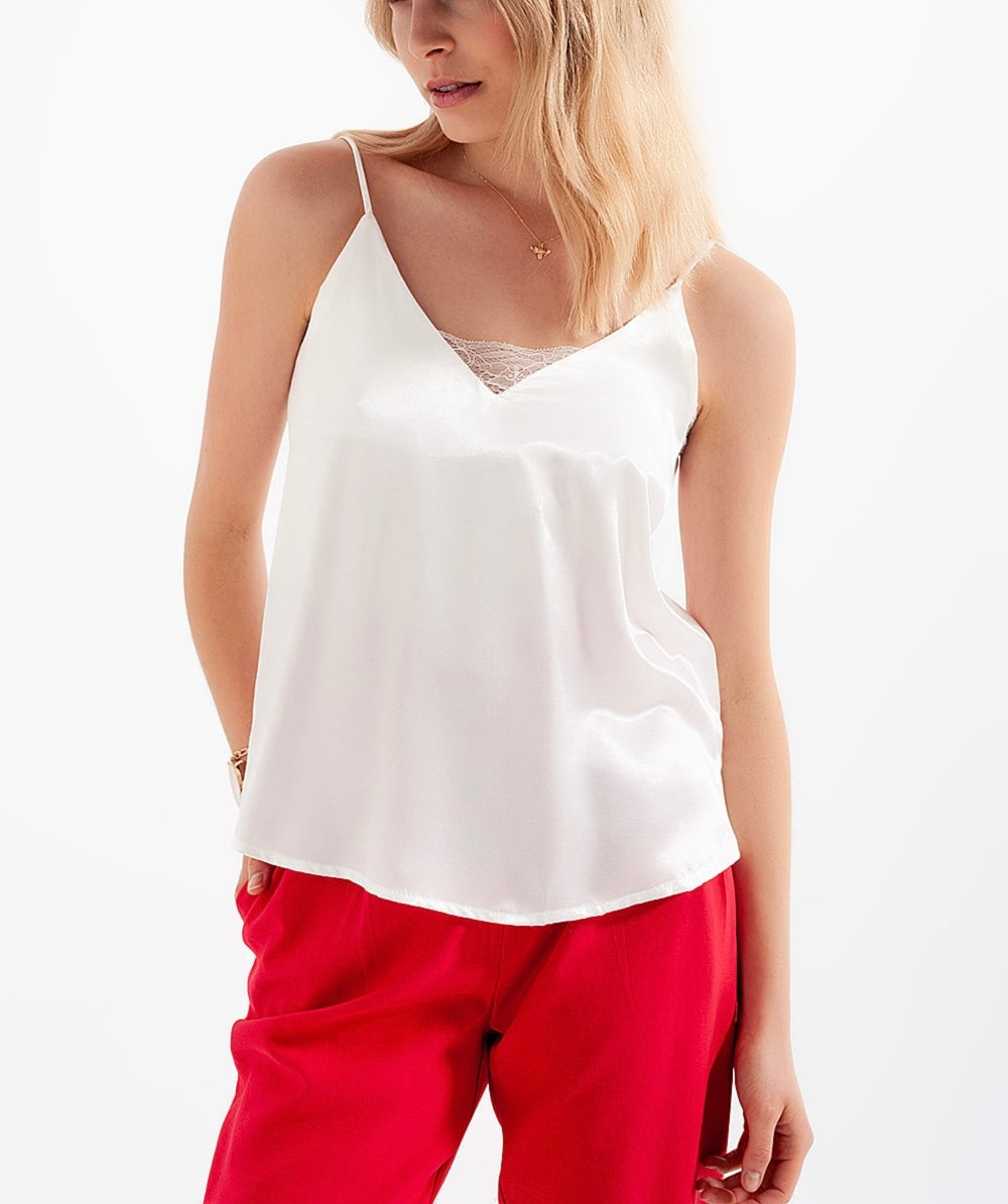 White Lace Insert Cami Top