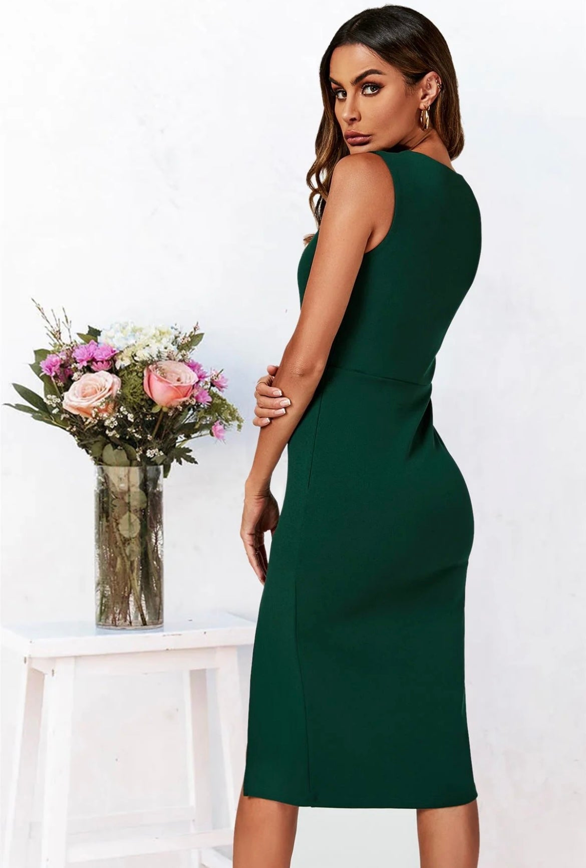 Sweetheart Midi Dress in Bottle Green