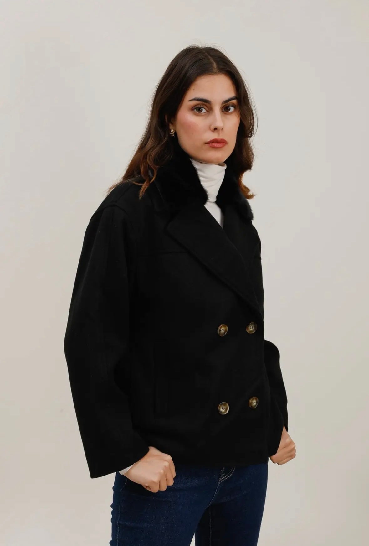 Double breasted coat in black