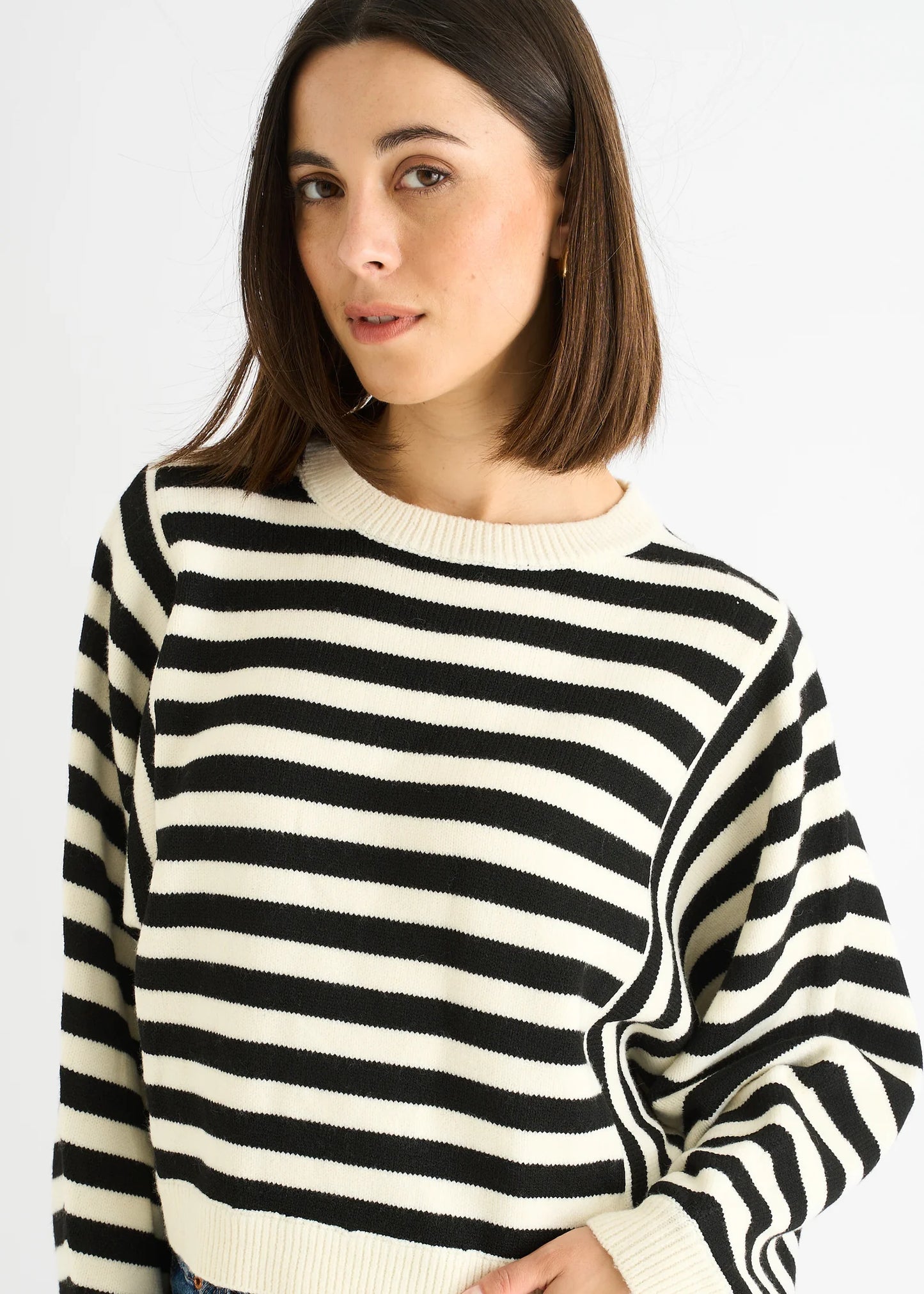 White Contrast Stripe Loose Fit Knit Jumper