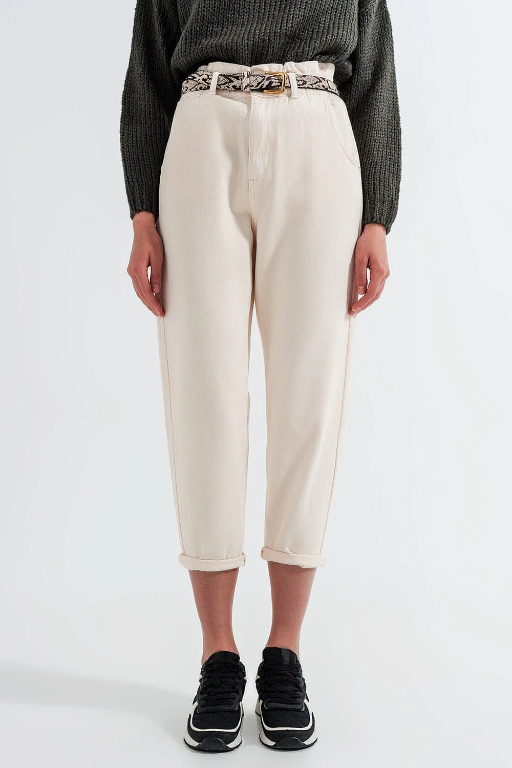 Paperbag Waist Jeans in Cream