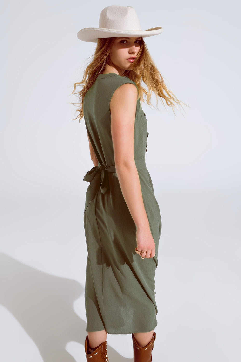 Maxi Dress in Khaki With Button Front