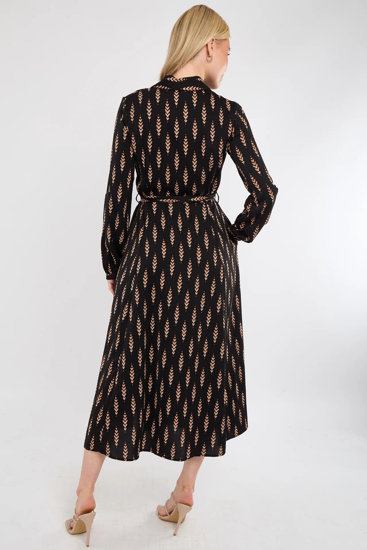 Tan Chevron Print Midaxi Dress