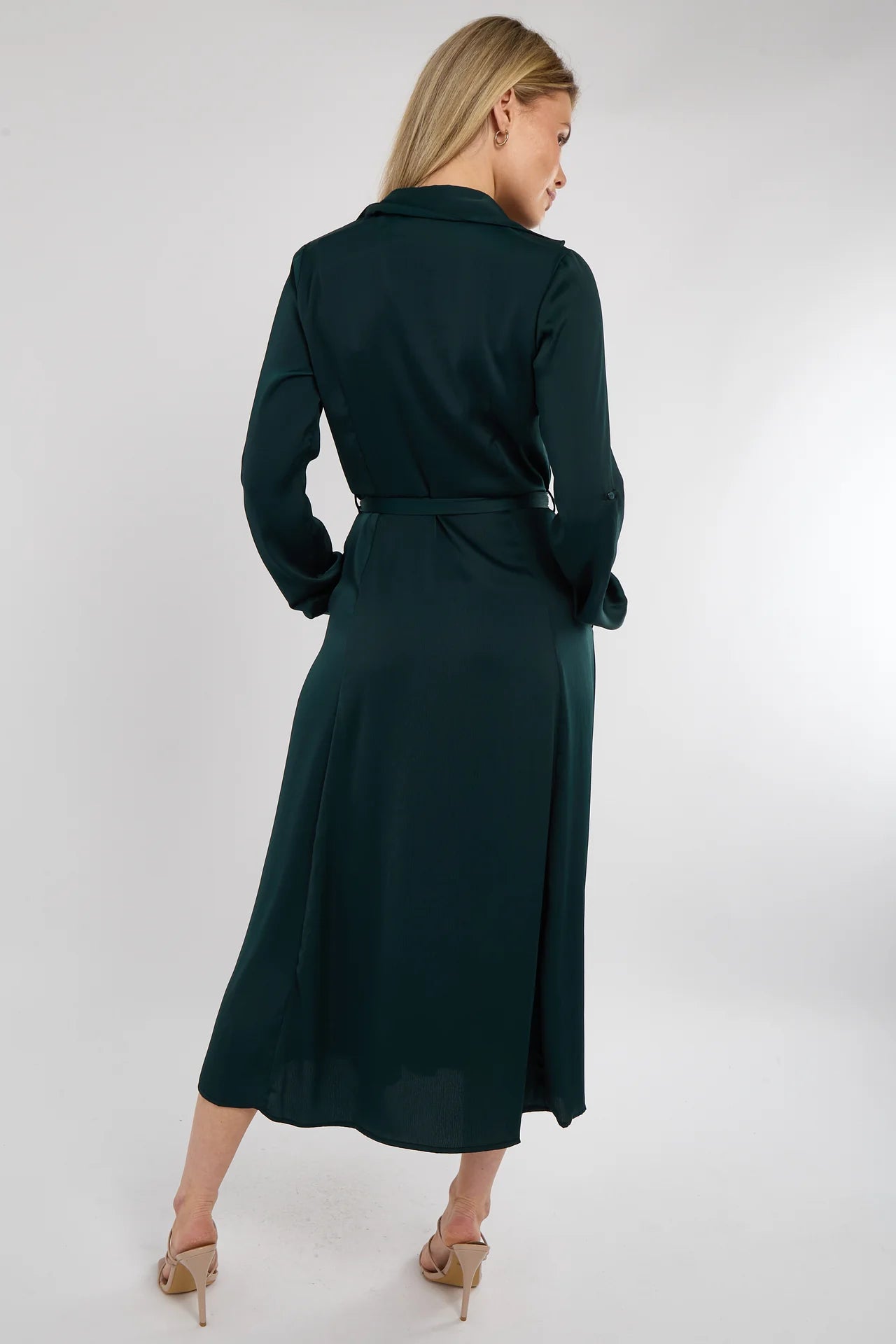 Emerald Layered Satin Shirt Dress
