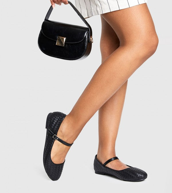 Black woven Mary Jane Ballet shoes