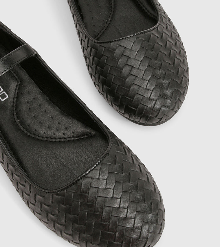 Black woven Mary Jane Ballet shoes