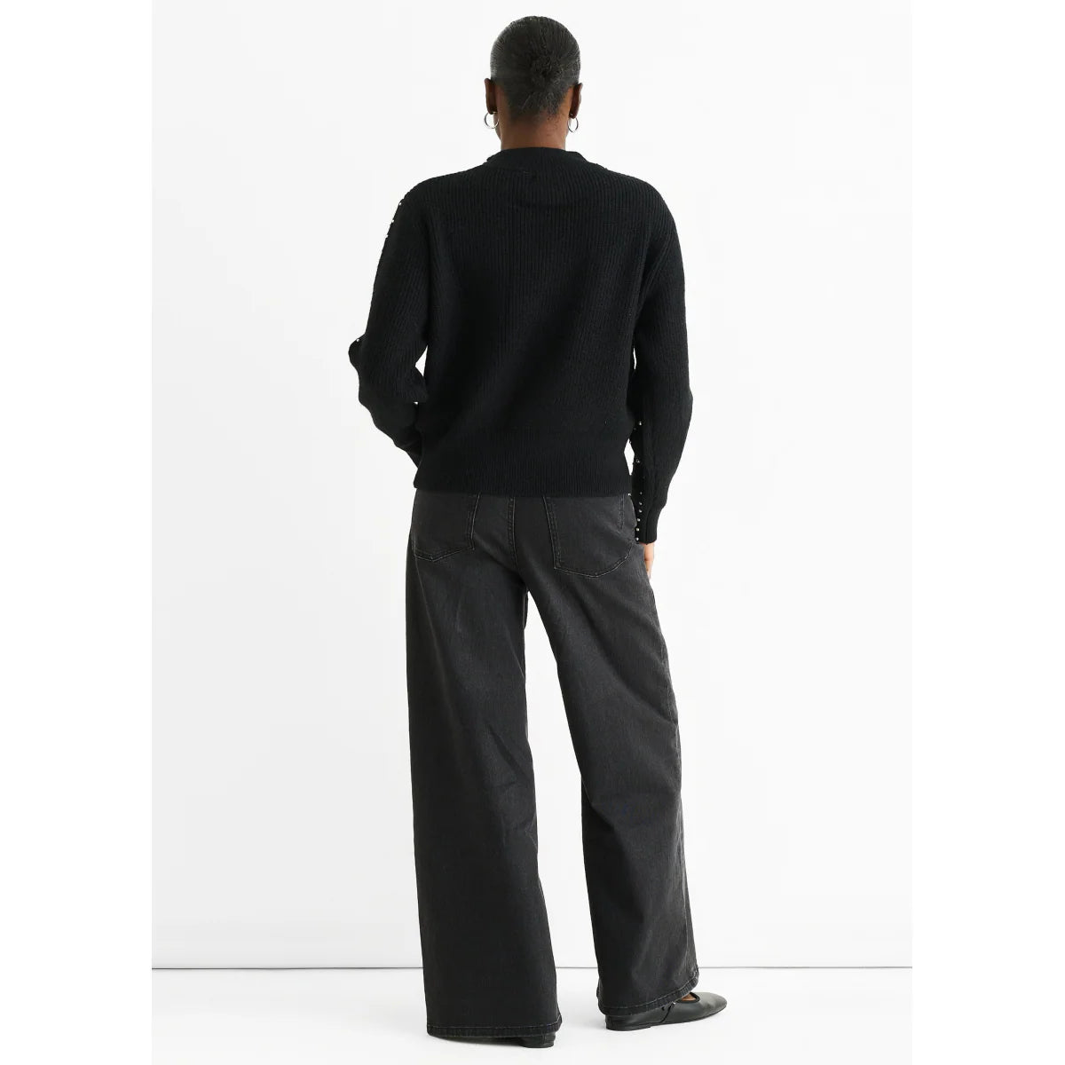 Black Pearl Studded High Neck Knit Jumper