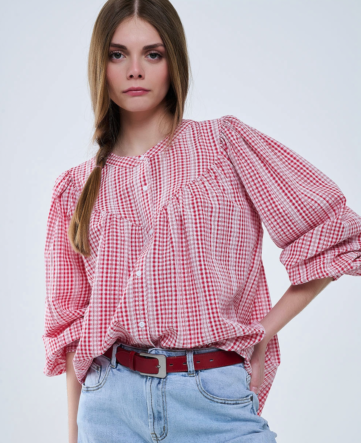 Gingham Shirt in Red and White