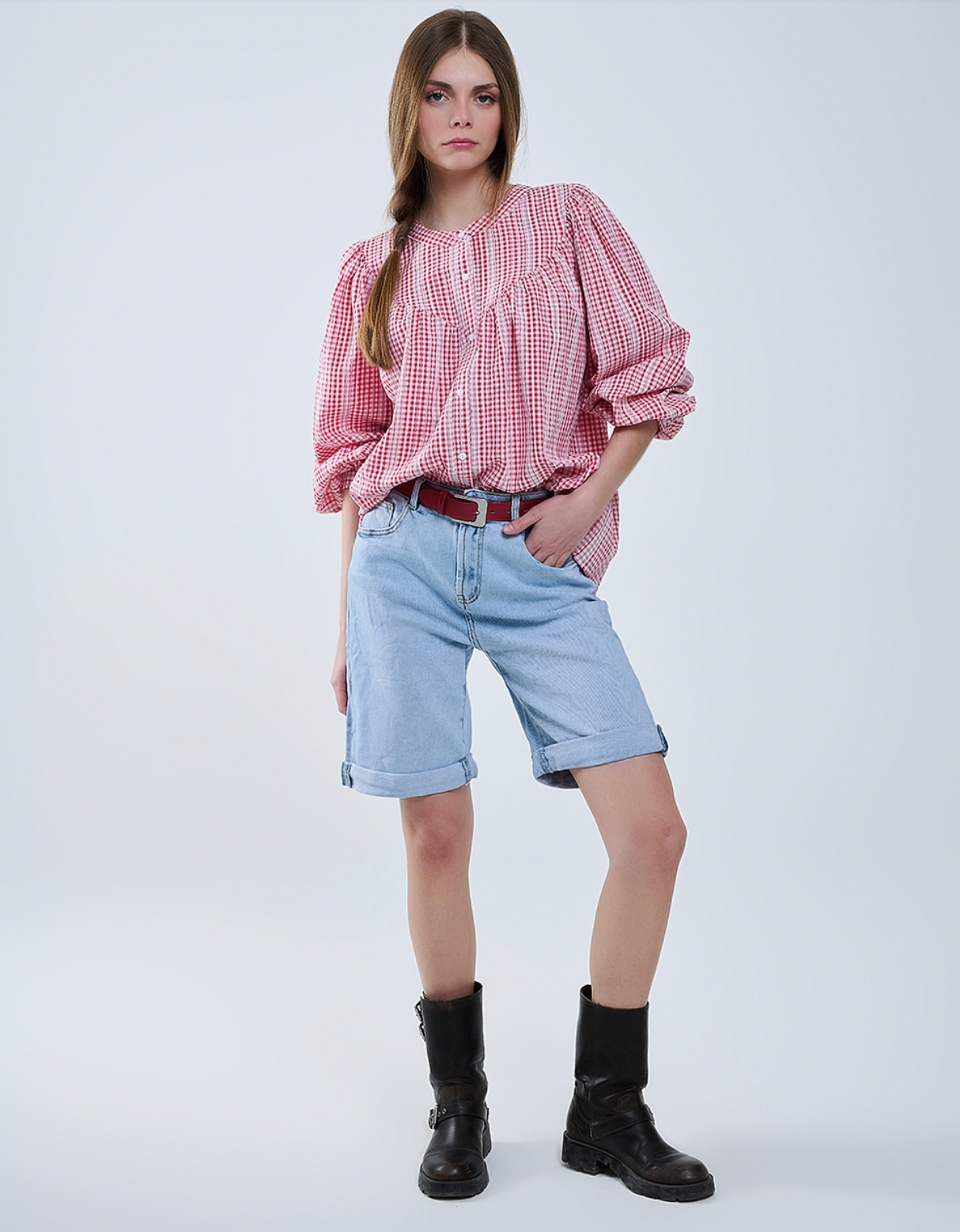 Gingham Shirt in Red and White