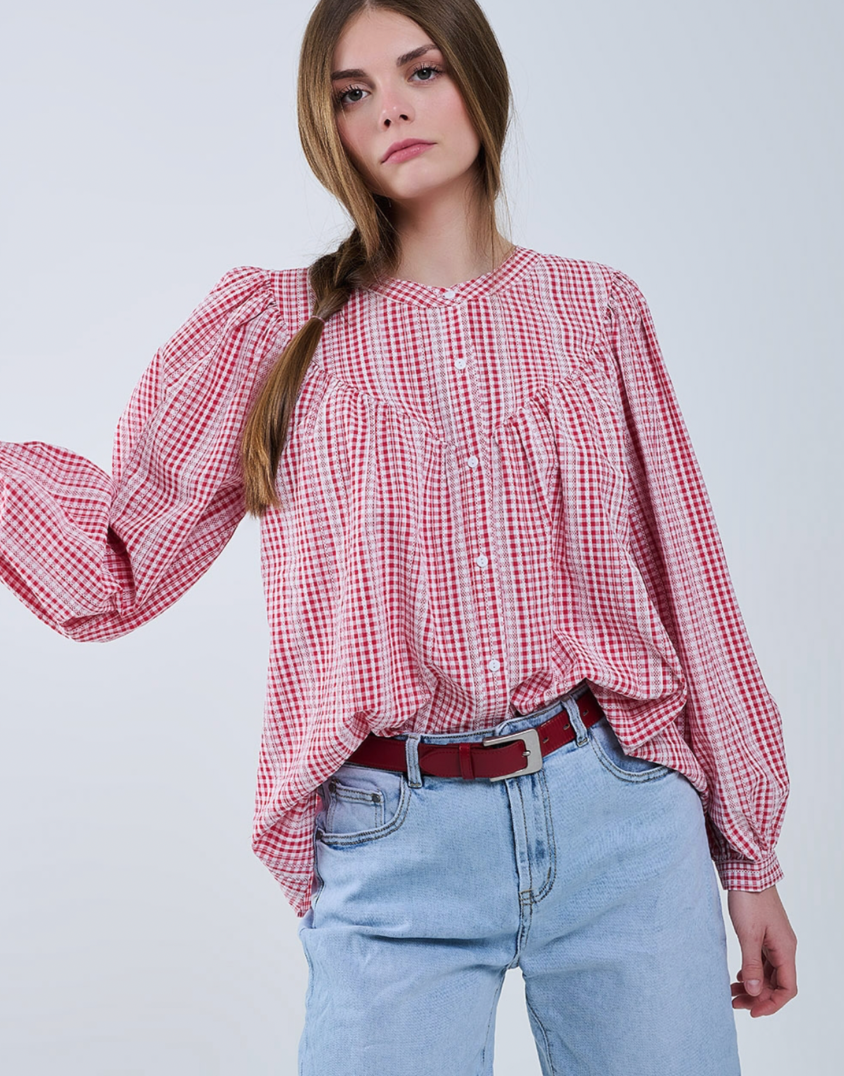 Gingham Shirt in Red and White
